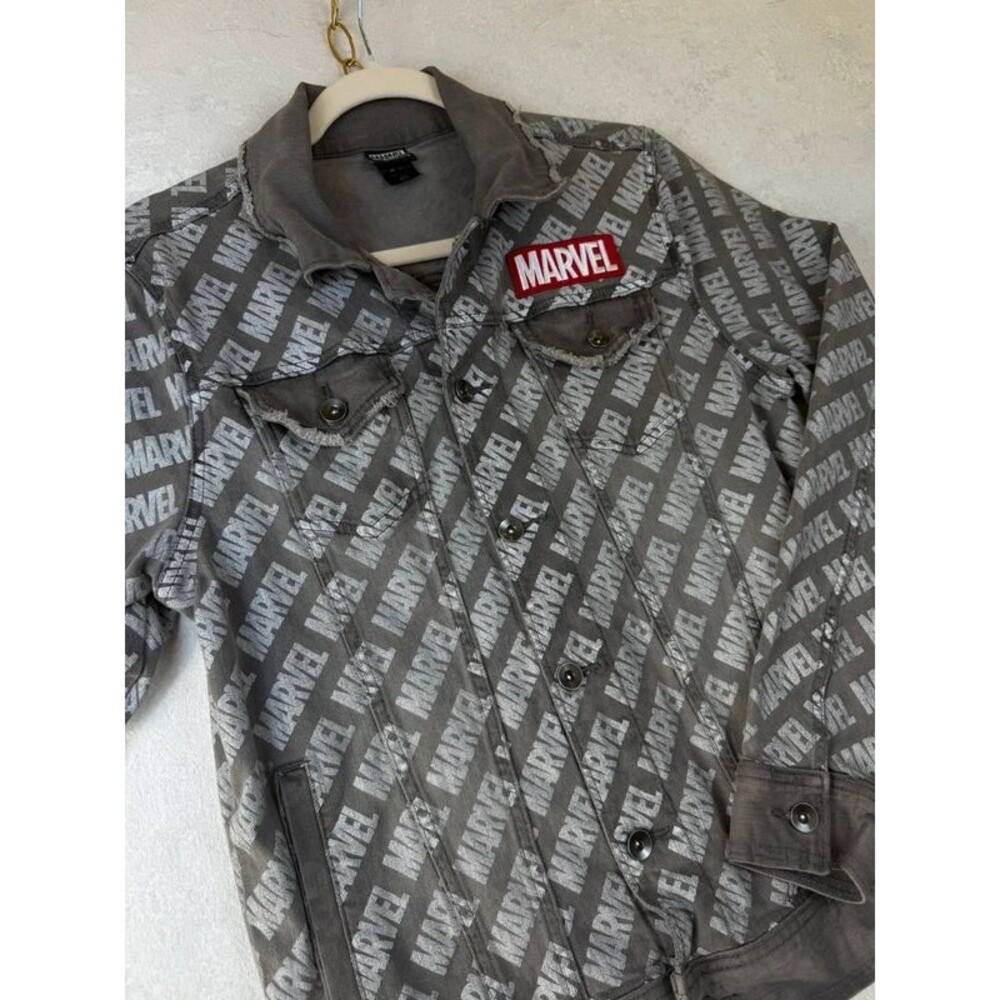Marvel Gray Denim Logo Jacket Size S Men's